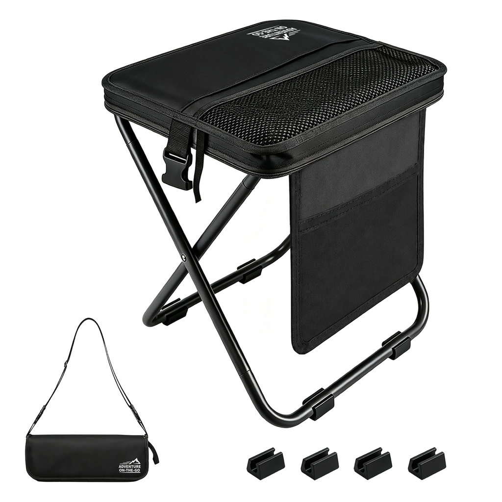WALKSET Extra Tall Collapsible Camping Stool - Ultralight Portable Outdoor Seat, Green Extra Large, 250 lbs Capacity, 3 Side Pockets, Shoulder Strap for Fishing, Hiking, Gardening