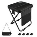 WALKSET Extra Tall Collapsible Camping Stool - Ultralight Portable Outdoor Seat, Green Extra Large, 250 lbs Capacity, 3 Side Pockets, Shoulder Strap for Fishing, Hiking, Gardening