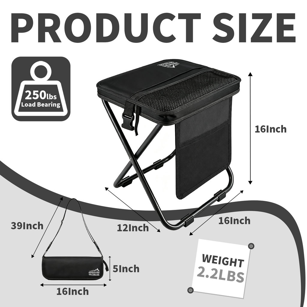 WALKSET Extra Tall Collapsible Camping Stool - Ultralight Portable Outdoor Seat, Green Extra Large, 250 lbs Capacity, 3 Side Pockets, Shoulder Strap for Fishing, Hiking, Gardening