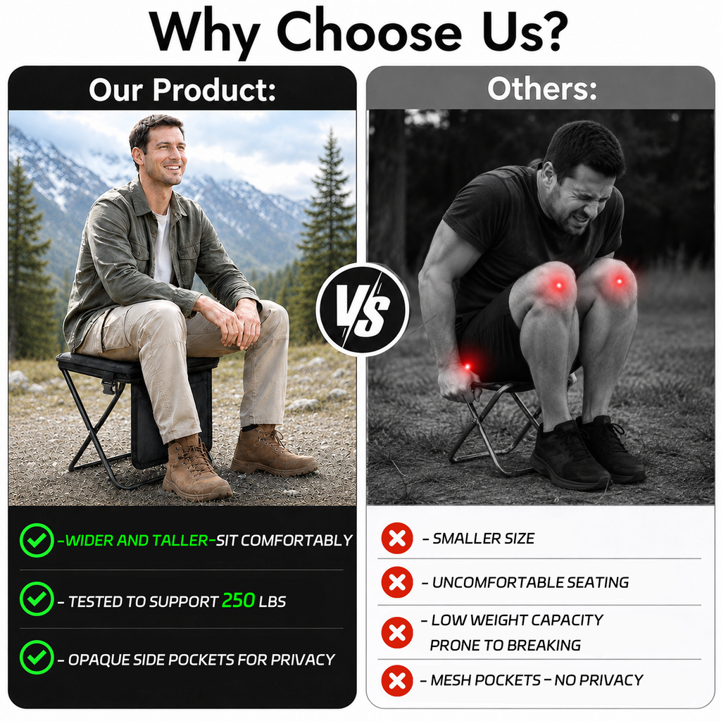 WALKSET Extra Tall Collapsible Camping Stool - Ultralight Portable Outdoor Seat, Green Extra Large, 250 lbs Capacity, 3 Side Pockets, Shoulder Strap for Fishing, Hiking, Gardening