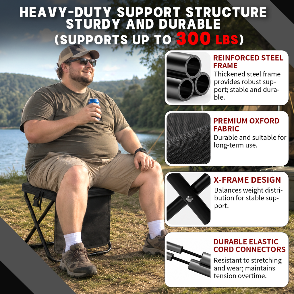 WALKSET Extra Tall Collapsible Camping Stool - Ultralight Portable Outdoor Seat, Green Extra Large, 250 lbs Capacity, 3 Side Pockets, Shoulder Strap for Fishing, Hiking, Gardening