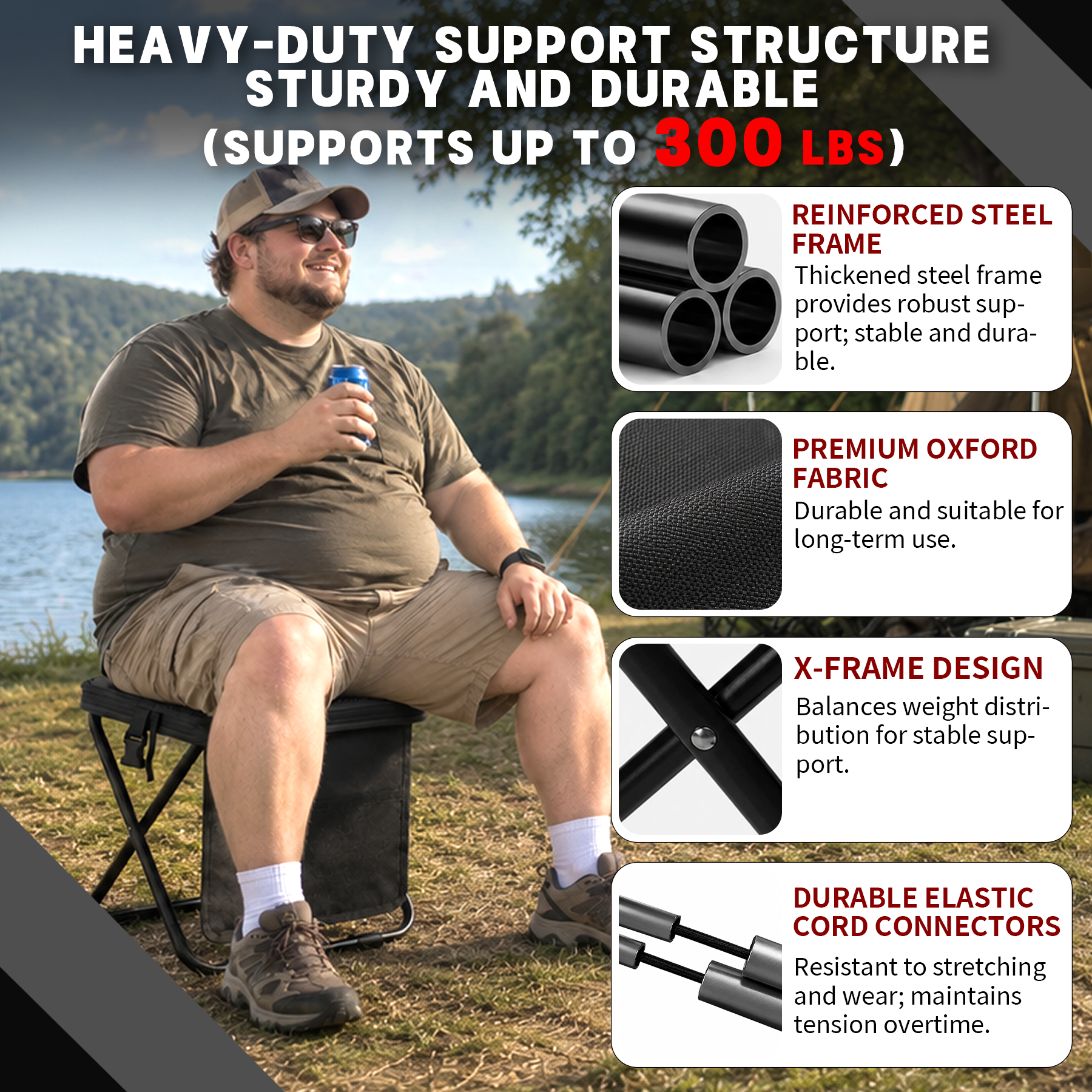 WALKSET Extra Tall Collapsible Camping Stool - Ultralight Portable Outdoor Seat, Green Extra Large, 250 lbs Capacity, 3 Side Pockets, Shoulder Strap for Fishing, Hiking, Gardening